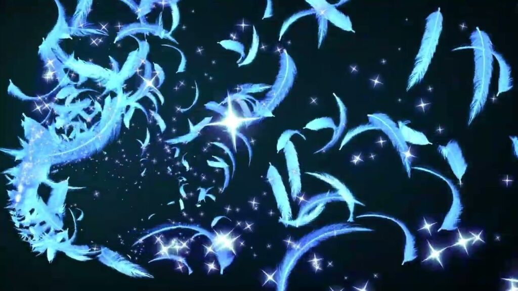 青い羽根の光の粒子エフェクト素材
