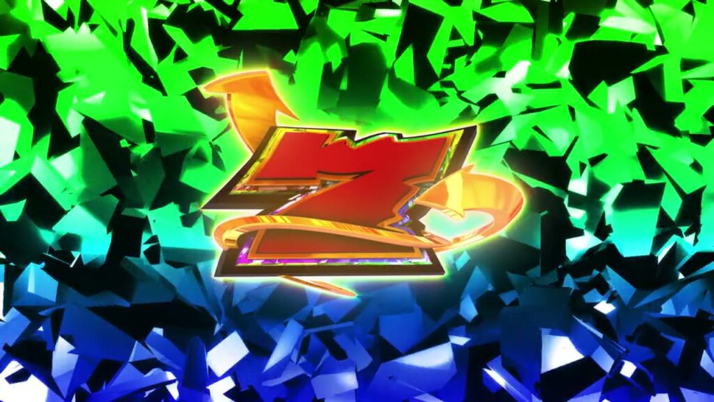 緑と青の細かいかけらが降る赤と金の7の演出素材